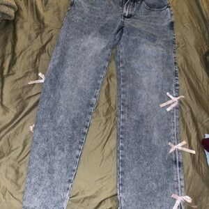 Classic Straight Leg Jeans in Gray with Pink Details